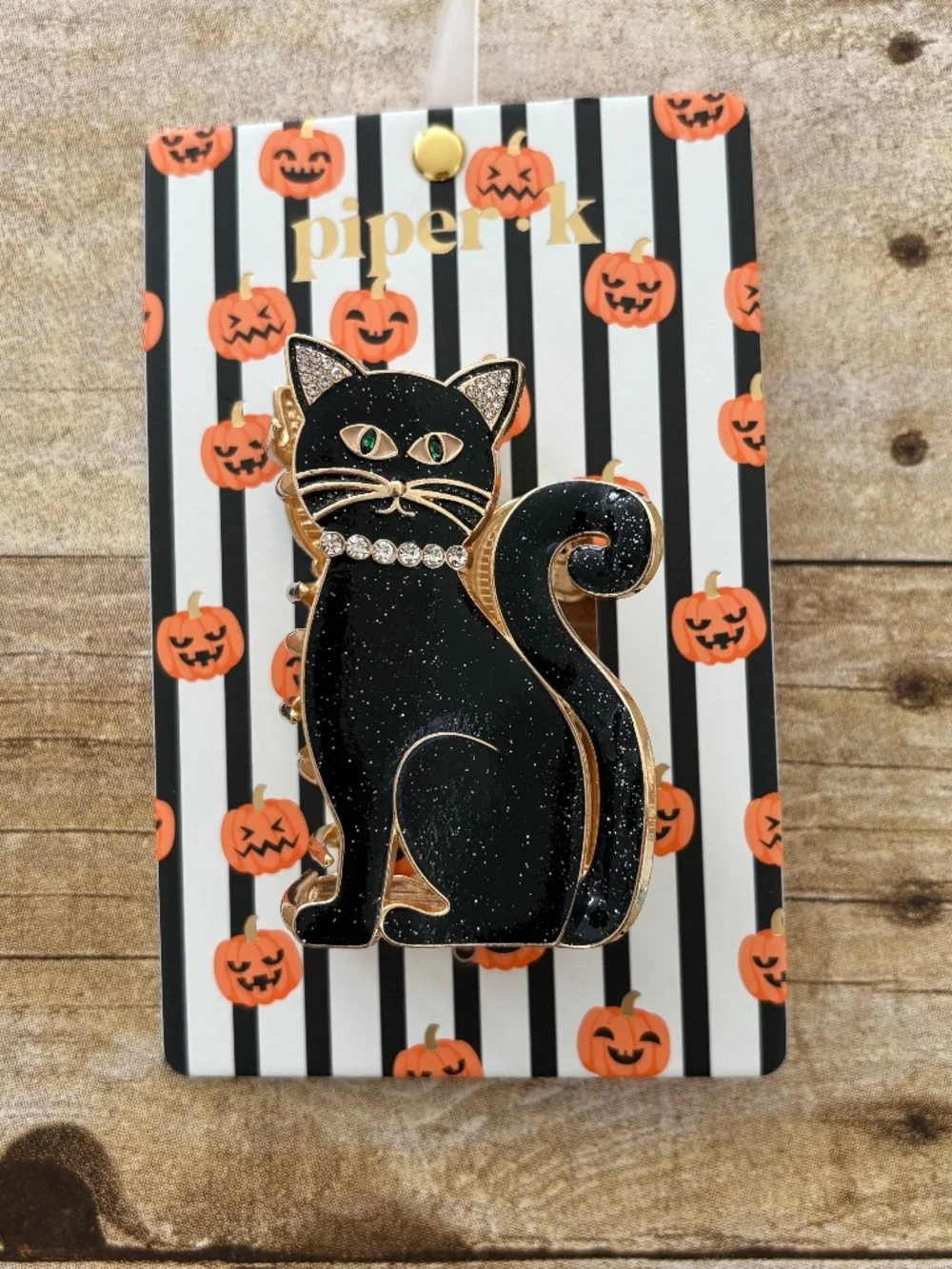 Piper K Halloween Theme Black Kitty Cat Hair Clip Brand New on Card